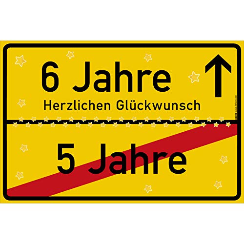 vanva 6 Geburtstag Schild - Ortsschild Herzlichen Glückwunsch 30x20 cm - Lustige Geschenke oder Dekoration - Party Deko Geschenkideen für den 6 Geburtstag Gelb von vanva