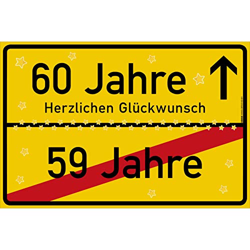 vanva 60 Geburtstag Schild - Ortsschild Herzlichen Glückwunsch 30x20 cm - Lustige Geschenke oder Dekoration - Party Deko Geschenkideen für den 60 Geburtstag Gelb von vanva