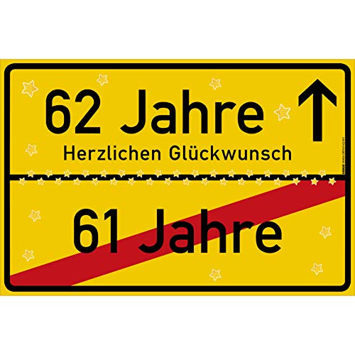 vanva 62 Geburtstag Schild - Ortsschild Herzlichen Glückwunsch 30x20 cm - Lustige Geschenke oder Dekoration - Party Deko Geschenkideen für den 62 Geburtstag Gelb vanva 62 Geburtstag Schild - Ortsschild Herzlichen Glückwunsch 30x20 cm - Lustige Geschenke oder Dekoration - Party Deko Geschenkideen für den 62 Geburtstag Gelb von vanva
