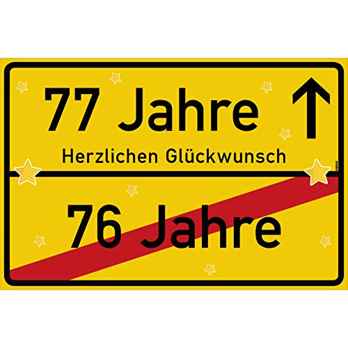 vanva 77 Geburtstag Schild - Ortsschild Herzlichen Glückwunsch 30x20 cm - Lustige Geschenke oder Dekoration - Party Deko Geschenkideen für den 77 Geburtstag Gelb von vanva