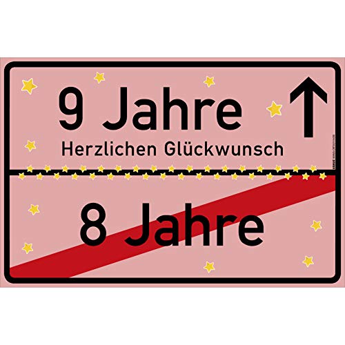 vanva 9 Jahre Party Deko Schild für den 9 Geburtstag Mädchen und Jungen Herzlichen Glückwunsch Spruch im Ortsschild Design Geschenk für Frauen 9 Jahre Party Deko Geschenkideen 9 Geburtstag Rosa von vanva