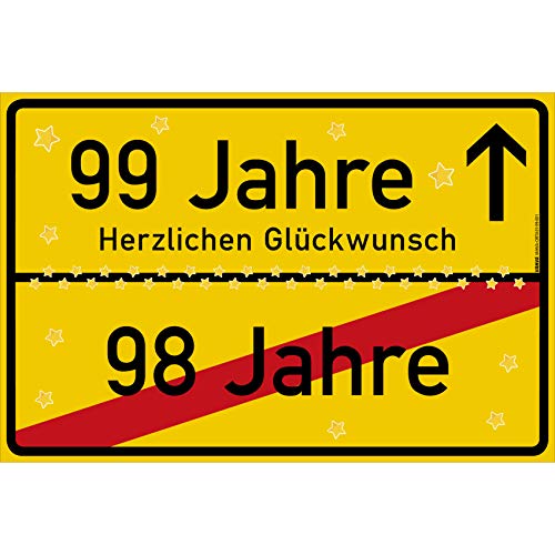 vanva 99 Geburtstag Schild - Ortsschild Herzlichen Glückwunsch 30x20 cm - Lustige Geschenke oder Dekoration - Party Deko Geschenkideen für den 99 Geburtstag Gelb von vanva