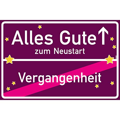 vanva Alles Gute zum Neustart Ortsschild Abschiedsgeschenk Erzieherin Schild 30x20 cm Abschiedsgeschenke Abschiedskarte Violett von vanva