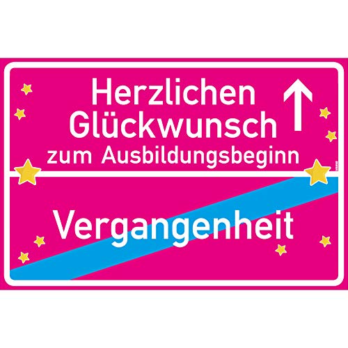 vanva Herzlichen Glückwunsch zum Ausbildungsbeginn Ortsschild Viel Glück Für Die Zukunft Schild 30x20 cm Alles Gute Für Die Zukunft Stempel Wunsch Für Die Zukunft Karte Pink von vanva