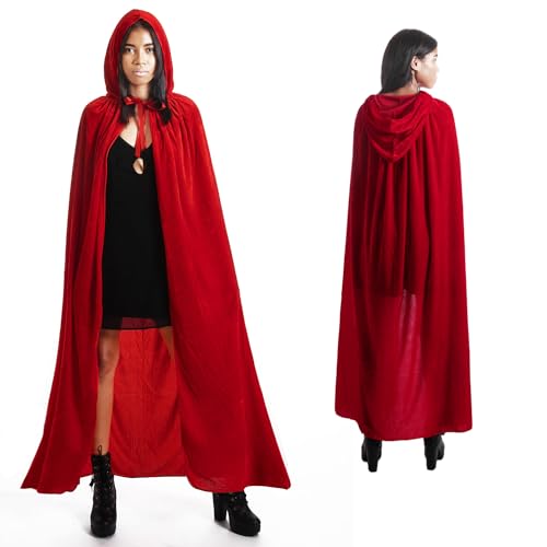 various Langer Umhang mit Kapuze Samt Vampir Halloween Kostüm Mittelalter Umhang Kostüm für Karneval und Halloween - Umhang Erwachsenenkostüm für Unisex Damen und Herren (Rot) von various