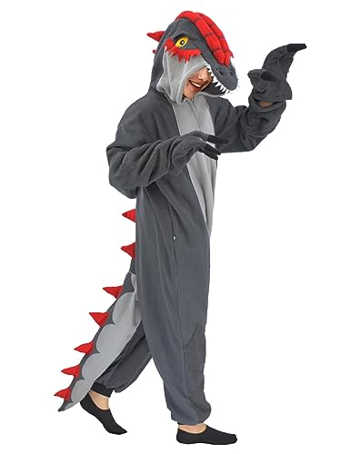 Dinosaurier-Kostüm für Erwachsene, Einteiler, Unisex, Erwachsene, Dilophosaurus, Einteiler, Pyjama, Tier-Cosplay-Kostüm, Einteiler, Homewear Jumpsuit, Dilophosaurus Onesie, XL von vavalad