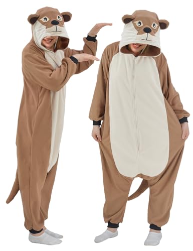 Einteiler für Erwachsene, Motiv: Flussotter, Plüsch, Halloween-Kostüm, Einteiler, Hauskleidung, Nachtwäsche, Jumpsuit für Damen und Herren, Erwachsene River Otter Einteiler, S von vavalad