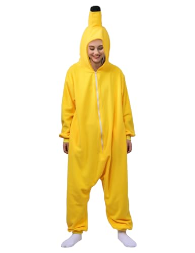 vavalad Bananen-Kostüm für Erwachsene, Bananen-Einteiler für Damen, Verkleidungsparty und Rollenspiel Cosplay, gelb, XL von vavalad