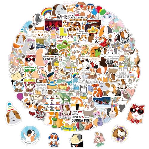 Capybara Sticker,100 Stück Meerschweinchen Aufkleber,Guinea Pig Sticker Tiere,Capibara Geschenk,Cute Sticker,Wasserdicht Vinyl Stickers für Laptop Skateboard Motorrad Fahrrad Scrapbook Koffer Deko von vcsjw