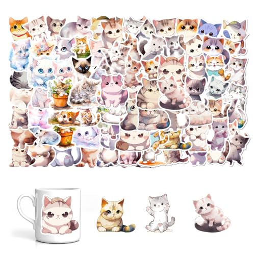 vcsjw Katzen Sticker,100 Stück Katzensticker,Sticker Katzen,Aufkleber Katze,Cute Stickers,Wasserdicht Vinyl Cat Sticker für Skateboard Laptop Handy Trinkflasche DIY Journal Motorrad Fahrrad von vcsjw