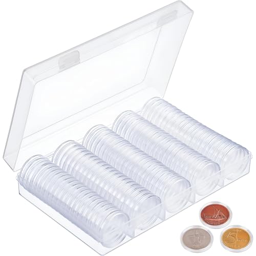 vcsjw 100 Stück 27mm Münzkapseln,Durchsichtige Münzkapseln,Münzen Aufbewahrung mit Aufbewahrungsbox,Münz Kapseln Perfekt für Münzsammlung,Münzsammler & Münzdisplay von vcsjw