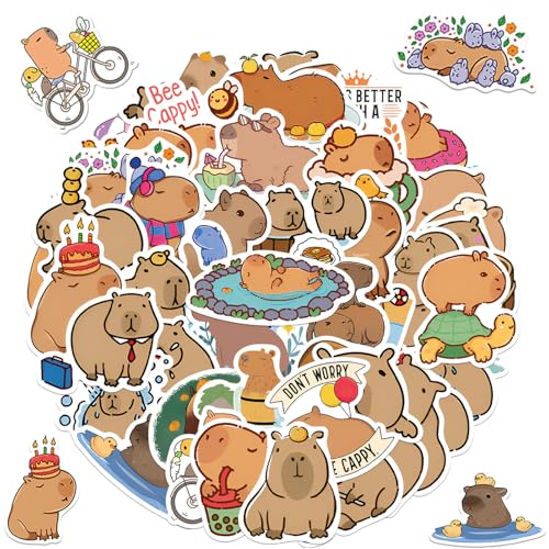 vcsjw 50 Stück Capybara Sticker,Meerschweinchen Aufkleber,Capibara Geschenk,Capybara Sachen Wasserdicht Vinyl Stickers für Skateboard Laptop Wasserflaschen Auto Fahrrad Scrapbook Deko von vcsjw