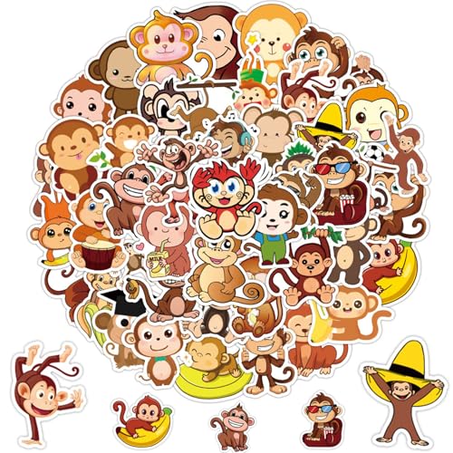 vcsjw Affen Aufkleber,50 Pcs Monkey Stickers,Animal AFFE Wasserdicht Vinyl Sticker für Laptop Scrapbook Skateboard Gepäck Auto,Geschenk für Freunde Familie von vcsjw