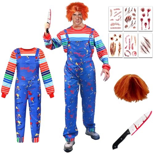viallolipa Chucky Halloween Kostüm, Mörderpuppe Kostüm, Terrifier Puppe Killer Kostüm mit Simuliertem Messer Perücke Tattoo Sticker Requisiten für Erwachsene Herren Damen Cosplay L viallolipa Chucky Halloween Kostüm, Mörderpuppe Kostüm, Terrifier Puppe Killer Kostüm mit Simuliertem Messer Perücke Tattoo Sticker Requisiten für Erwachsene Herren Damen Cosplay L von viallolipa