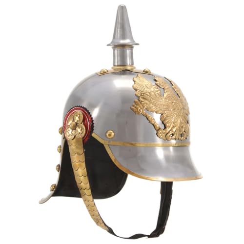 vidaXL Deutscher Soldaten Helm Preußische Pickelhaube Antik Replik für LARP Cosplay Soldatenhelm Stahlhelm Tschako Rüstung Reenactment Silbern Stahl von vidaXL