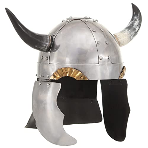 vidaXL Fantasy Wikingerhelm Helm Kriegerhelm Stahlhelm Antik Replik für LARP Cosplay Halloween-Party Wikinger-Helm Normannen Ritterhelm Rüstung Reenactment Silbern Stahl von vidaXL