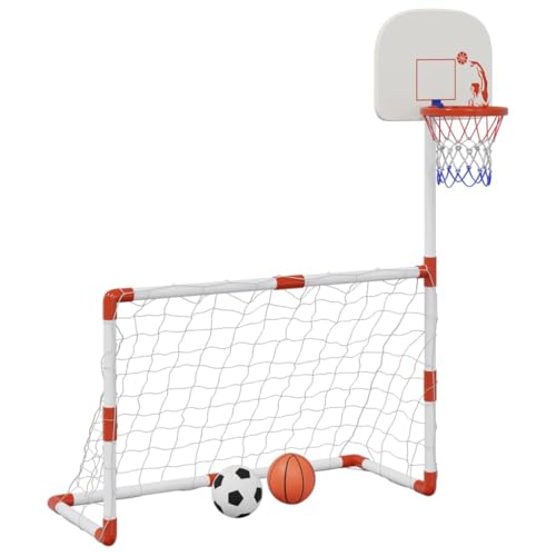 vidaXL Fußball Basketball Set für Kinder, Mini Basketballkorb mit Bällen, Fußballtor für Innenbereich Außenbereich, Basketball Spielset von vidaXL