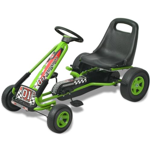 vidaXL Kinder Gokart Handbremse Höhenverstellbar Grün Gocart Tretauto Go Kart von vidaXL