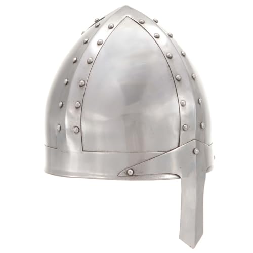 vidaXL Mittelalterlicher Ritter Helm Eisenhut Ritterhelm Kreuzritter Rüstung Stahlhelm Antik Replik LARP Cosplay Halloween-Party Wikinger Normannenhelm Reenactment Rüstung Silbern Stahl von vidaXL