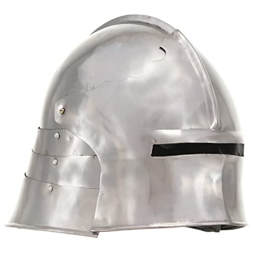 vidaXL Mittelalterlicher Ritter Helm Eisenhut Ritterhelm Stahlhelm Kreuzritter Rüstung Antik Replik für LARP Cosplay Halloween-Party Schaller Helm Visierhelm Reenactment Silbern Stahl von vidaXL