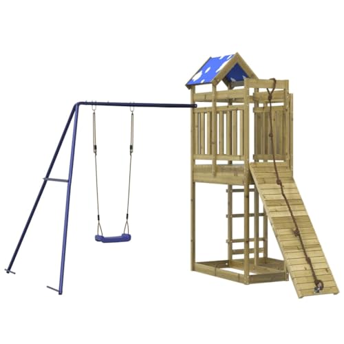 vidaXL Spielturm, Klettergerüst mit Kletterwand Seil Schaukel, Kinder Kletterturm Spiel-Zubehör für Garten, Holz Spielplatz Spielhaus, Kiefernholz Imprägniert von vidaXL