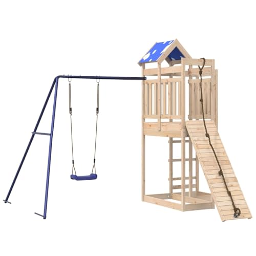 vidaXL Spielturm, Klettergerüst mit Kletterwand Seil Schaukel, Kinder Kletterturm Spiel-Zubehör für Garten, Holz Spielplatz Spielhaus, Massivholz Kiefer von vidaXL