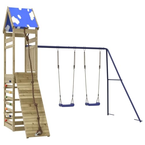 vidaXL Spielturm, Klettergerüst mit Kletterwand Seil Schaukeln, Kinder Kletterturm Spiel-Zubehör für Garten, Holz Spielplatz Spielhaus, Kiefernholz Imprägniert von vidaXL