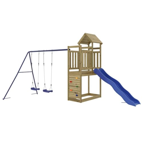 vidaXL Spielturm, Klettergerüst mit Rutsche Schaukel, Kinder Kletterturm mit Holzdach, Spiel-Zubehör für Garten, Holz Spielplatz, Imprägniertes Kiefernholz von vidaXL