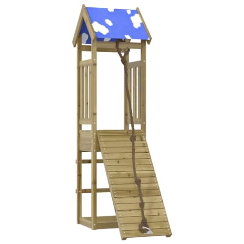 vidaXL Spielturm, Klettergerüst mit Dach Kletterwand Seil, Kinder Kletterturm Spiel-Zubehör für Garten, Holz Spielplatz Spielhaus, Kiefernholz Imprägniert von vidaXL