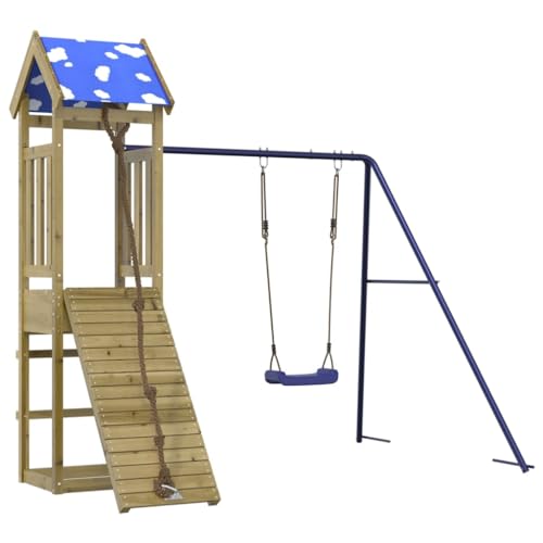 vidaXL Spielturm, Klettergerüst mit Schaukel Kletterwand Seil, Kinder Kletterturm Spiel-Zubehör für Garten, Holz Spielplatz Spielhaus, Kiefernholz Imprägniert von vidaXL