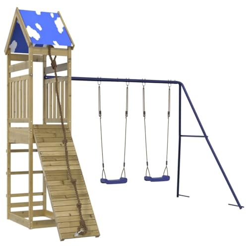 vidaXL Spielturm, Klettergerüst mit Dach Schaukeln Kletterwand Seil, Kinder Kletterturm Spiel-Zubehör für Garten, Holz Spielplatz Spielhaus, Kiefernholz Imprägniert von vidaXL