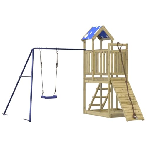 vidaXL Spielturm, Klettergerüst mit Kletterwand Seil Schaukel Leiter, Kinder Kletterturm Spiel-Zubehör für Garten, Holz Spielplatz Spielhaus, Kiefernholz Imprägniert von vidaXL