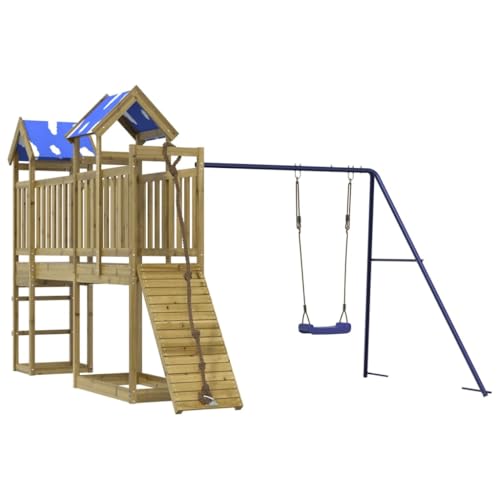 vidaXL Spielturm, Klettergerüst mit Brücke Kletterwand Seil Schaukel, Kinder Kletterturm Spiel-Zubehör für Garten, Holz Spielplatz Spielhaus, Kiefernholz Imprägniert von vidaXL