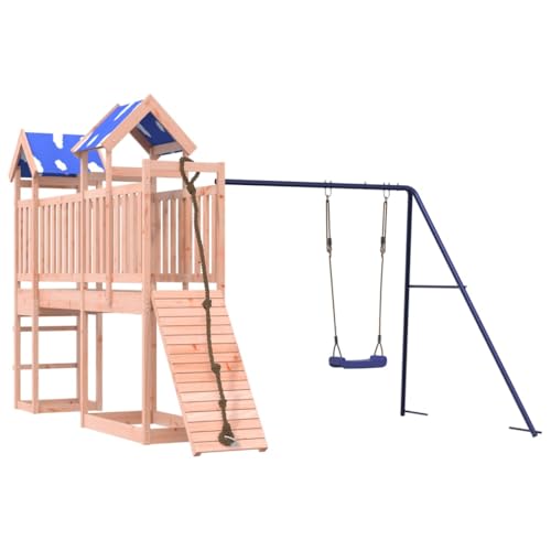 vidaXL Spielturm, Klettergerüst mit Brücke Kletterwand Seil Schaukel, Kinder Kletterturm Spiel-Zubehör für Garten, Holz Spielplatz Spielhaus, Massivholz Douglasie von vidaXL