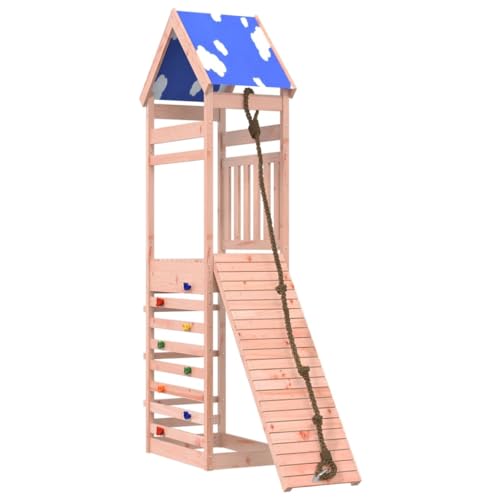 vidaXL Spielturm, Klettergerüst mit Dach Kletterwand Seil, Kinder Kletterturm Spiel-Zubehör für Garten, Holz Spielplatz Spielhaus, Massivholz Douglasie von vidaXL