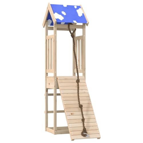 vidaXL Spielturm, Klettergerüst mit Dach Kletterwand Seil, Kinder Kletterturm Spiel-Zubehör für Garten, Holz Spielplatz Spielhaus, Massivholz Kiefer von vidaXL