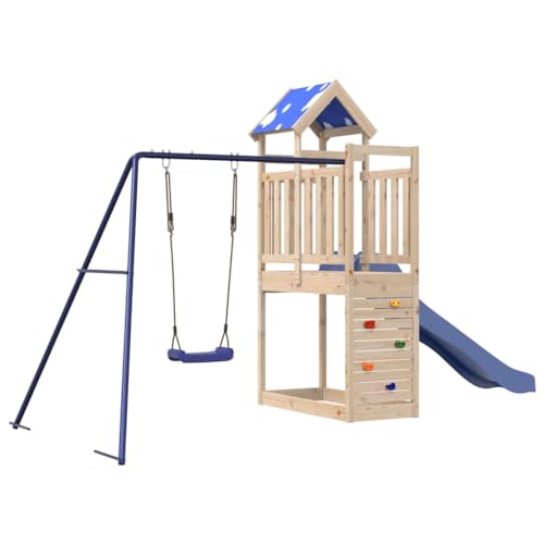 vidaXL Spielturm, Klettergerüst mit Schaukel Kletterwand Rutsche, Kinder Kletterturm Spiel-Zubehör für Garten, Holz Spielplatz Spielhaus, Massivholz Kiefer von vidaXL