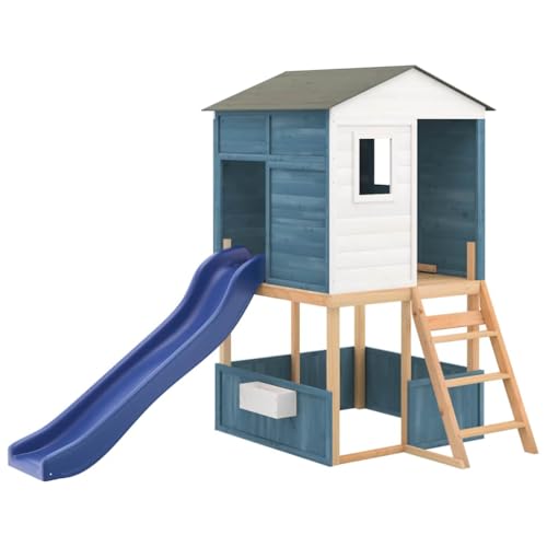 vidaXL Spielturm Weiß und Blau Massivholz Tanne, Kletterturm, Spielgerät, Spielplatz Garten, Klettertürme, Spielgeräte, Holz Spielgerät von vidaXL