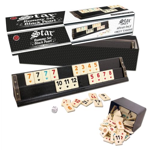 vienberg Deluxe Perl INCI Okey Set | Rummy Spiel | handgefertigtes Rummy Set aus Holz, Ahsap Okey takimi | Brettspiel, Gold & Schwarz lackiert (Schwarz Perl) von vienberg