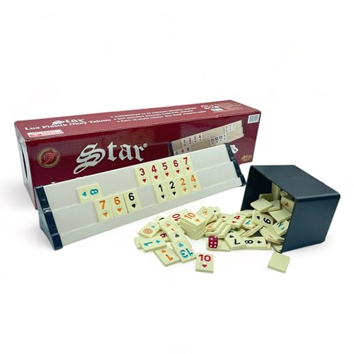 vienberg Okey takimi | Rummikub Set Rummy Set aus Kunststoff & Holzoptik | Hochwertig | Brettspiele, Plastik Okey (Deluxe Kunststoff) von vienberg