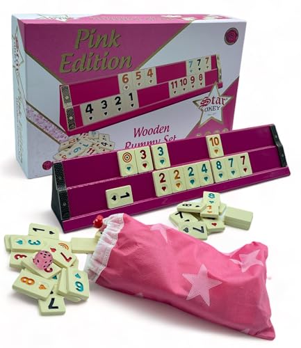 vienberg Pink Edition Okey takimi | Rummy Spiel Set | Handgefertigt | Gesellschaftsspiel - Legespiel | Brettspiele aus Holz, Rosa von vienberg