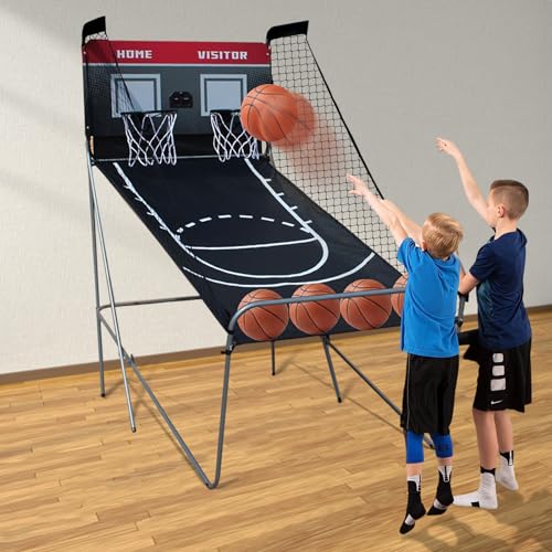 vinnyooc Elektronische Basketballspiele, Faltbare Shot Basketball Arcade 8 Spielmodi, Dual Basketball Spielmaschine mit elektronischem Score 4 Basketbälle für Wohnungen Spielzimmer Keller Turnhallen von vinnyooc