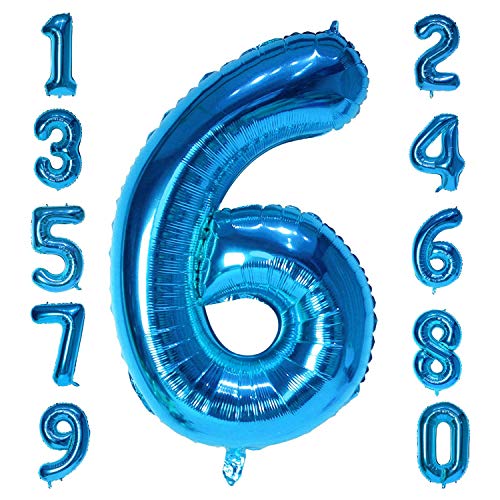 XXL Zahlenballon Blau 40 inch Giant Number Foil Balloon 100 cm Helium Number Folienballon als Geschenk und Überraschung für Geburtstage, Jubiläum, Party Deko (Zahl Sechs 6) von vita dennis