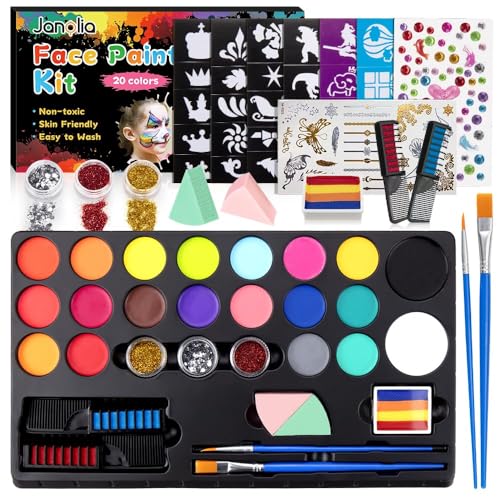 Kinderschminke schminke Set, Make-up-Palette auf Ölbasis mit 20 Farben mit Schablonen Glitters, Face Paint und Bodypainting Farben für Halloween Schminke, Faschingsschminke, Babybauch Bemalen Kinderschminke schminke Set, Make-up-Palette auf Ölbasis mit 20 Farben mit Schablonen Glitters, Face Paint und Bodypainting Farben für Halloween Schminke, Faschingsschminke, Babybauch Bemalen von vnfsmy
