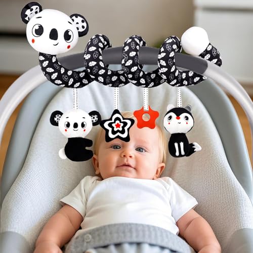 vocheer High Contrast Baby Toys for Newborn, Black and White Car Seat Toys, Sensory Toys for Babies Activity Toys Stroller Spiral Hanging Toys Infant Rassles 0-3 Months, Baby Stuff for Newborn, Koala von vocheer