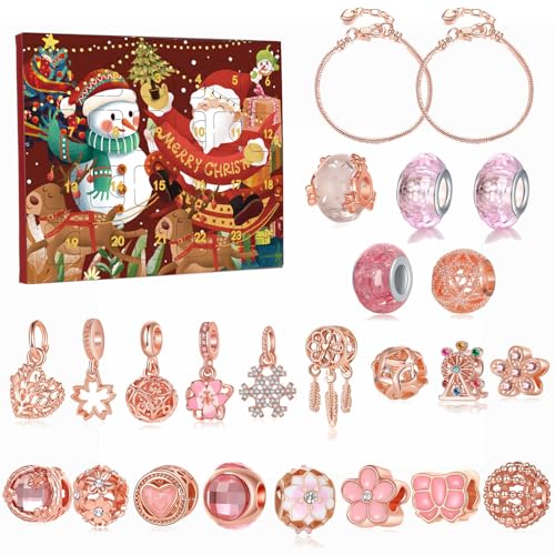 Adventskalender 2024 Kinder Mädchen, Adventskalender Schmuck Mädchen, Weihnachtskalender Schmuck 24 Füllung Basteln Charms Armbänder Kit, Weihnachten Geschenk für Kinder von vohiko