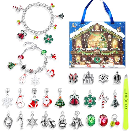 Adventskalender 2024 Kinder Mädchen, Adventskalender Schmuck Mädchen, Weihnachtskalender Schmuck 24 Füllung Basteln Charms Armbänder Kit, Weihnachten Geschenk für Kinder von vohiko