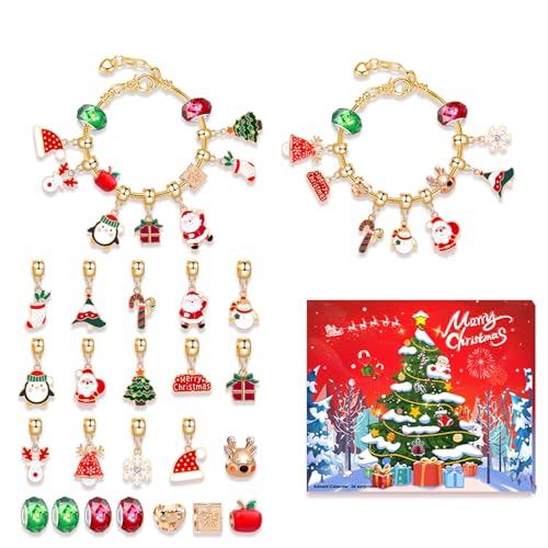 Adventskalender 2024 Kinder Mädchen, Adventskalender Schmuck Mädchen, Weihnachtskalender Schmuck 24 Füllung Basteln Charms Armbänder Kit, Weihnachten Geschenk für Kinder von vohiko