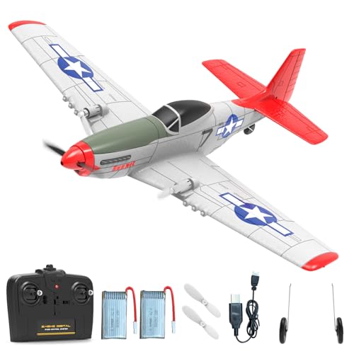 VOLANTEXRC RC Flugzeug, 2CH 2,4GHz ferngesteuertes Flugzeug mit 2 Batterien, RC Plane, 2 Kanal RTF RC Flugzeug für Anfänger, Kinder, Erwachsene (P51D Mustang) von VOLANTEXRC