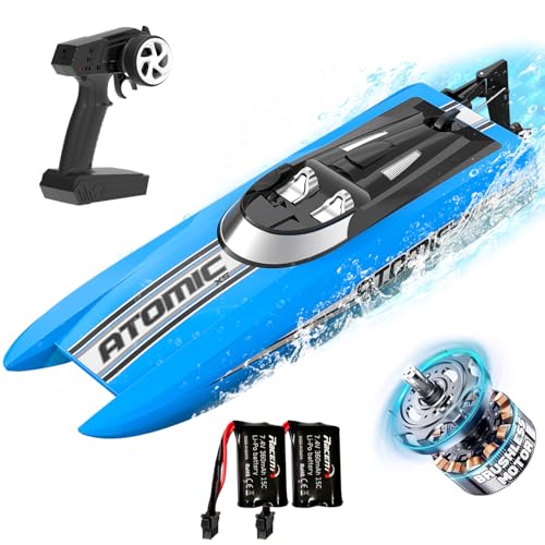 VOLANTEXRC RC Boot Atomic XS, 2,4GHz ferngesteuertes Boot für Pools und Seen, 20+ kmh RC Boot, Rennboote mit 2 Batterien, Poolspielzeug für Kinder, ferngesteuertes Wasserfahrzeug (Blau) von VOLANTEXRC